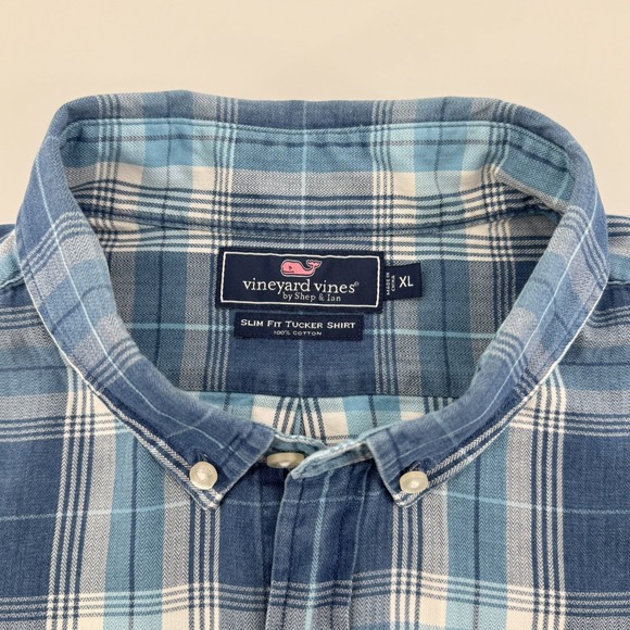 Vineyard Vines Slim Fit Tucker Shirt Blue Plaid Button Down Long Sleeve‎ Mens XL - Picture 3 of 10